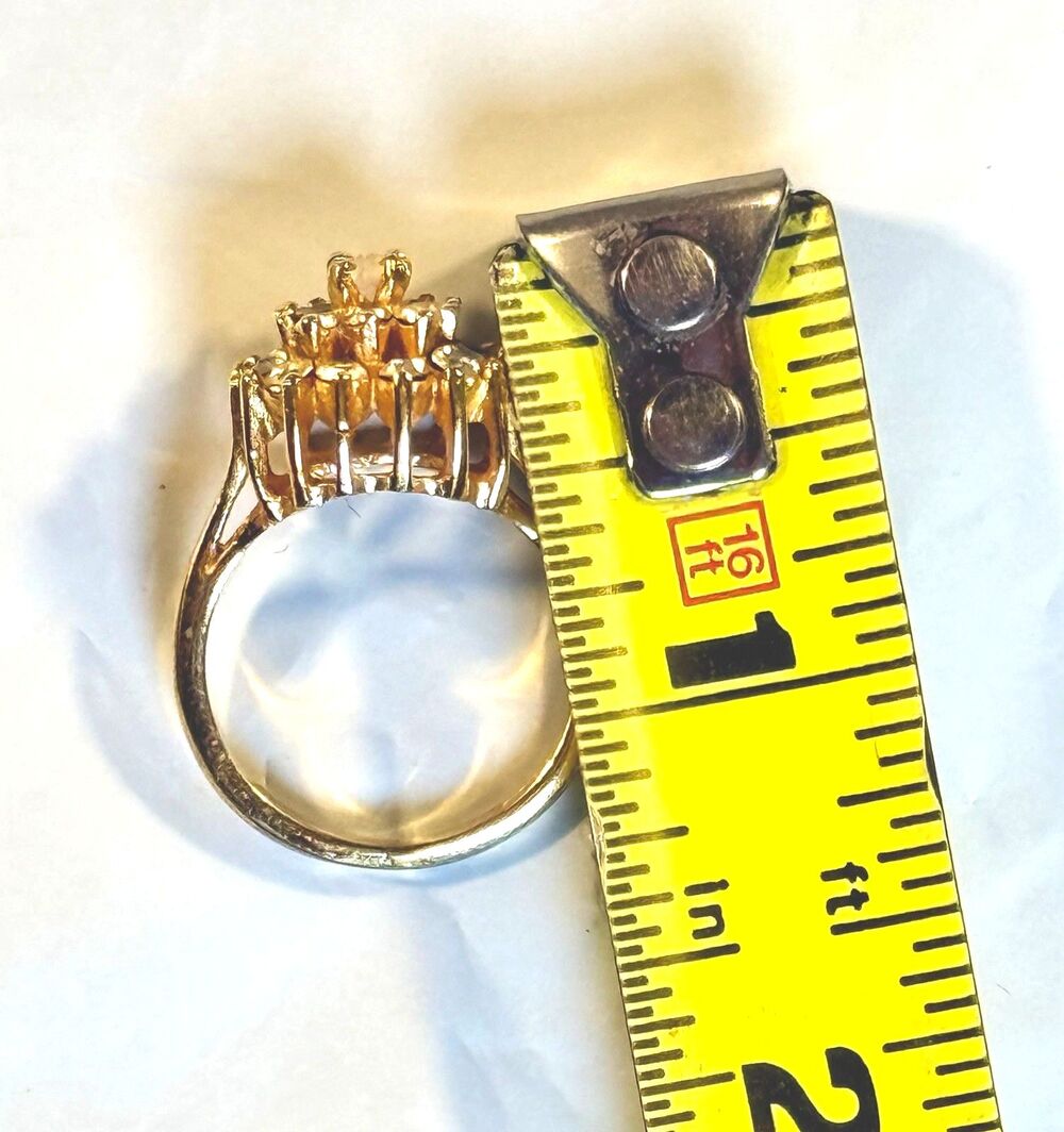 Vintage 18K HGE Rhinestone Tiered Cluster Cocktail Ring 9 - Picture 7 of 9